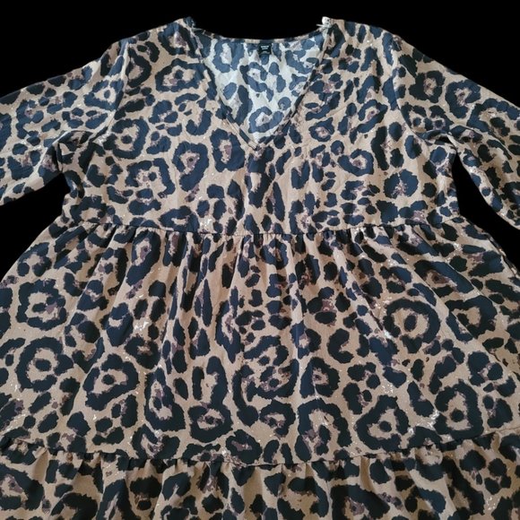 Shein Curve Plus Leopard Print A Line Tiered Ruffle Hem Dress 2X - Picture 5 of 7